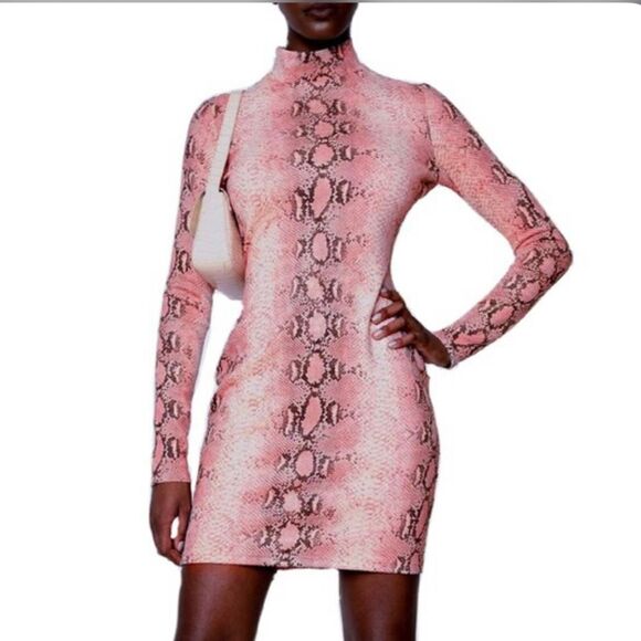 O'dolly Dearest Snake Print Long Sleeve Bodycon Minidress - Picture 1 of 9